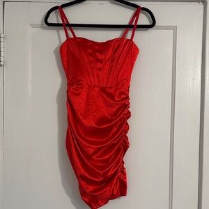 Linjou Scarlet Satin Mini Corset Dress NWT